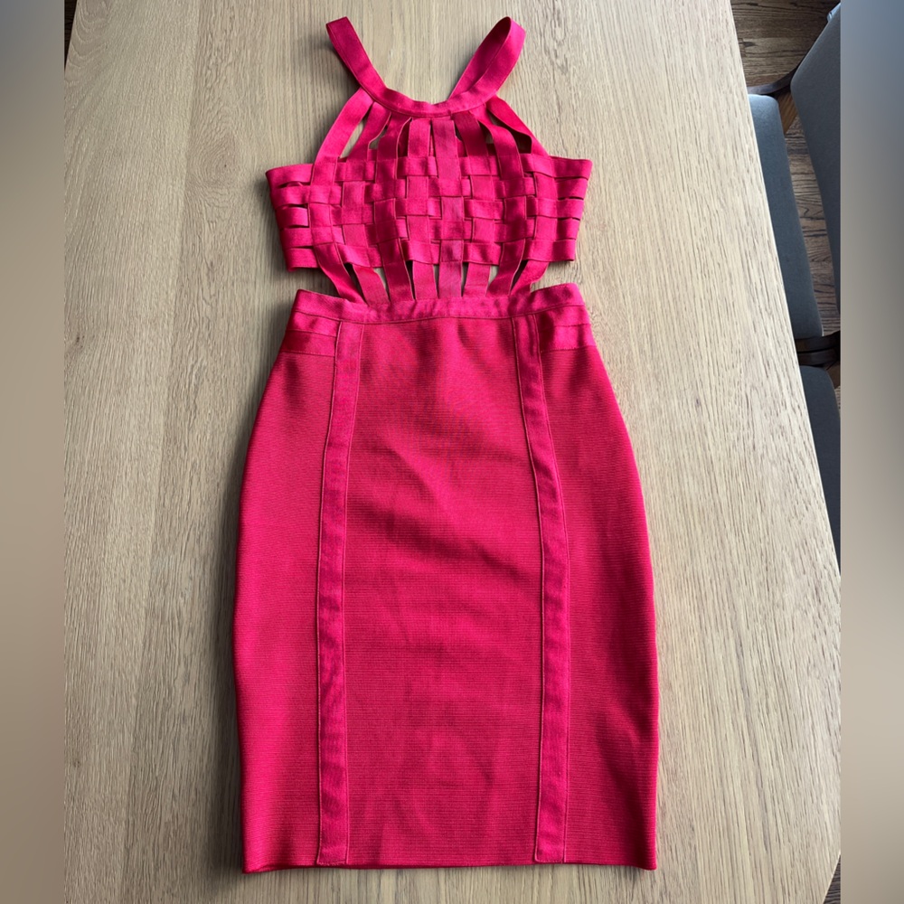 Women’s WOW Couture Sexy Party Red Bandage Cut Out Bodycon Mini Dress Size M